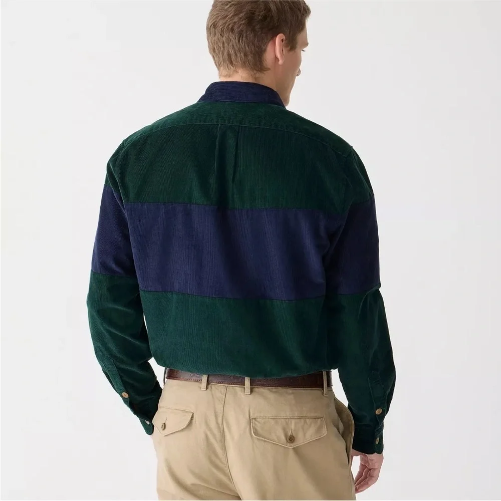 J.Crew Men's Midweight Corduroy Workshirt Green Blue Colorblock Size SMALL